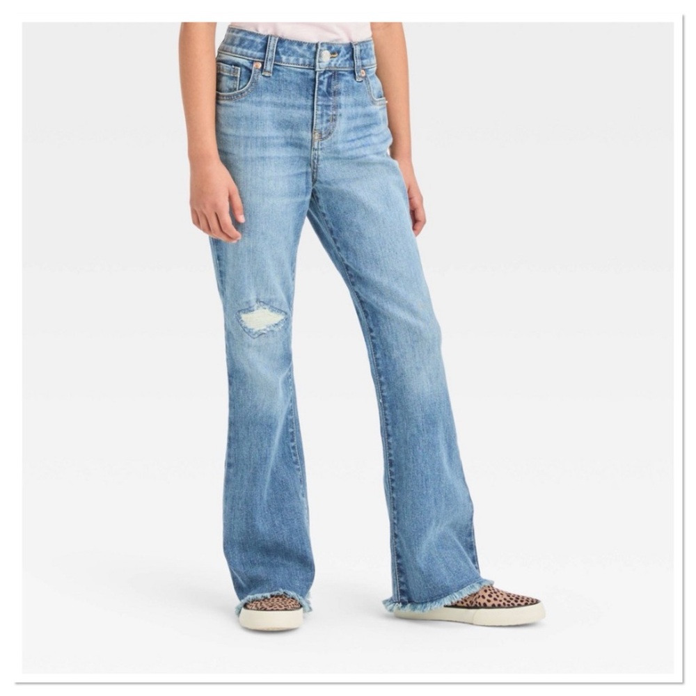 Cat & Jack Light Blue Flare Jeans with Knee Distress